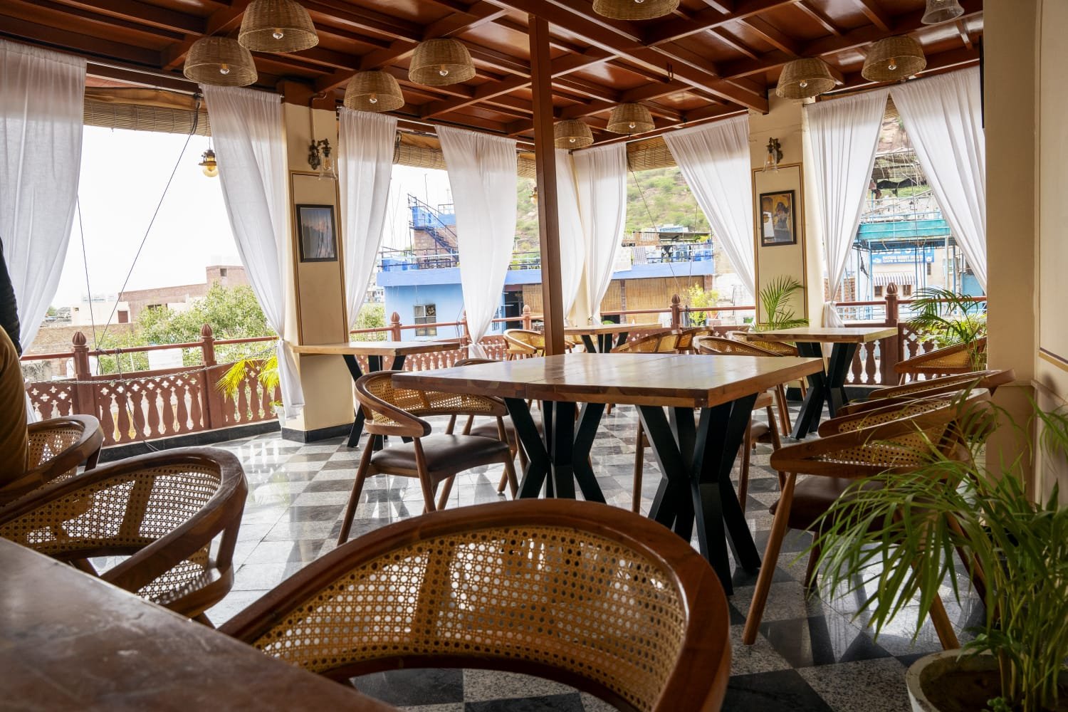 Rooftop cafe and restaurant at The Jhalra Heritage Haveli overlooking Jodhpur